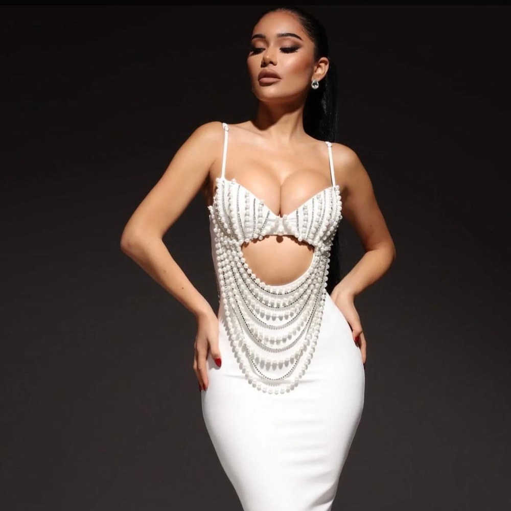 Ariel Pearl Embellished MIDI Dress.